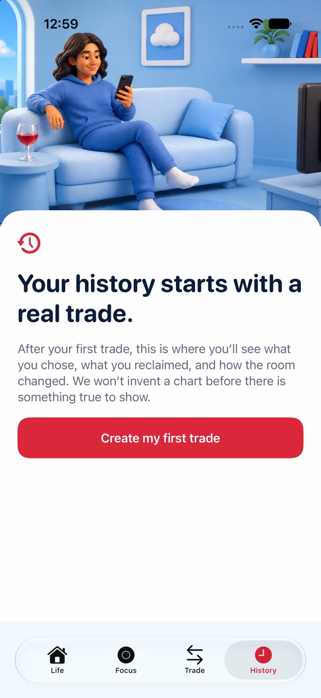 Indulge History screen showing past attention and recovery entries